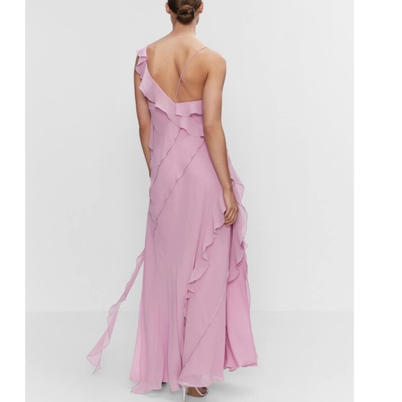 RARE MANGO RUFFLES SLIT DRESS PASTEL PINK - Picture 5 of 9